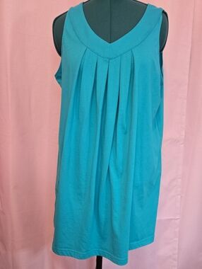 Roaman's Teal Pleated V-Neck Tunic